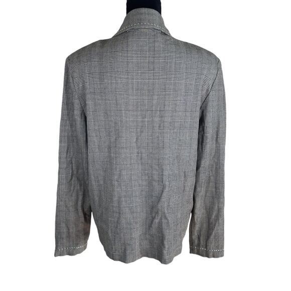 St. John Sport Houndstooth Blazer Plaid Jacket Studded Zip Gray Size Medium - Picture 3 of 9
